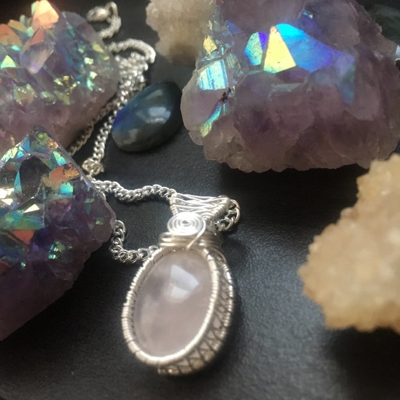 •sold• Rose Quartz Crystal Silver Necklace Handmade - Picture 4 of 9